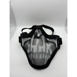 Vozhd Tactical Skull Mesh Airsoft Half Face Mask Black White Adjustable Strap